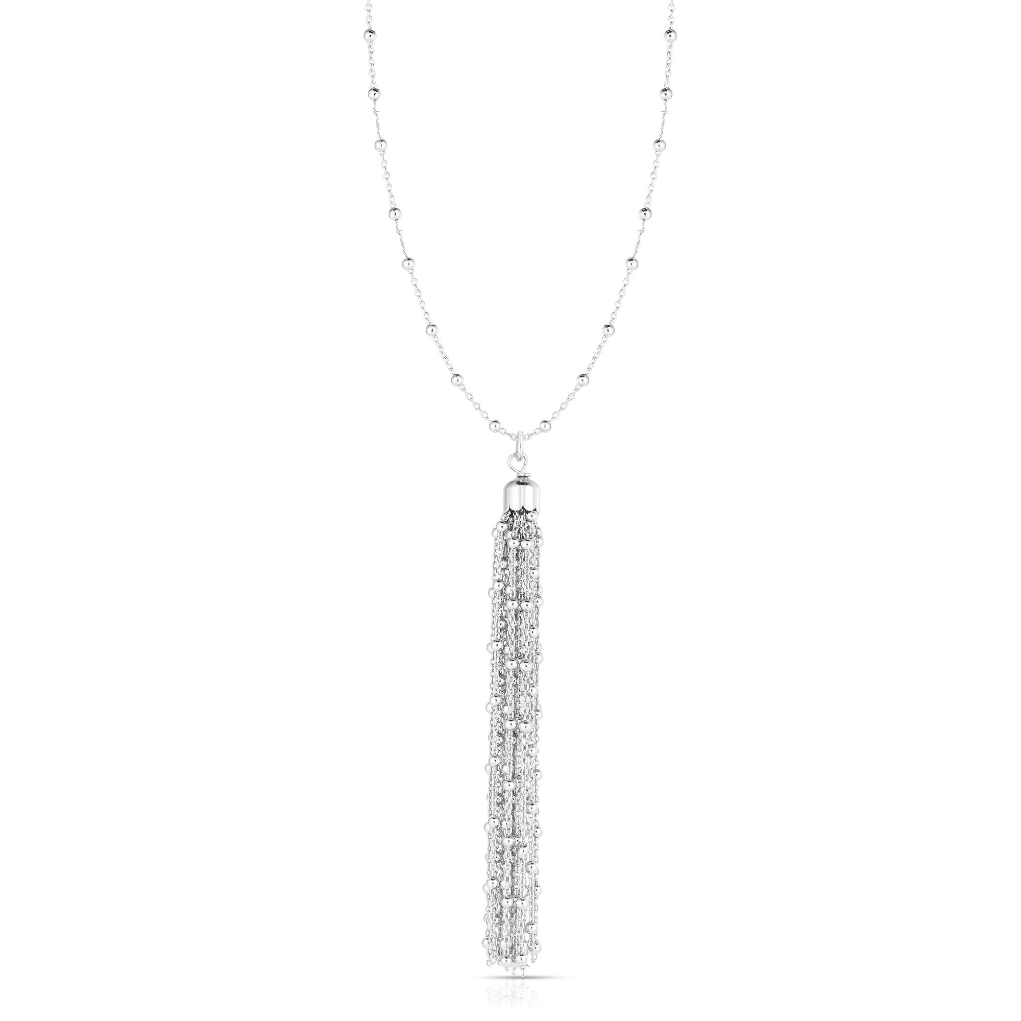 Sterling Silver Bead Charms Fancy Necklace, 24"