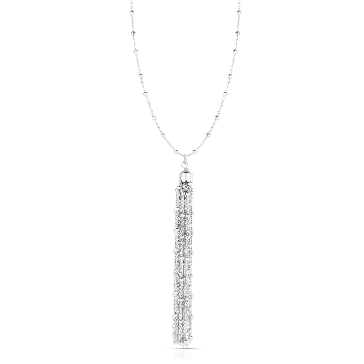 Sterling Silver Bead Charms Fancy Necklace, 24"
