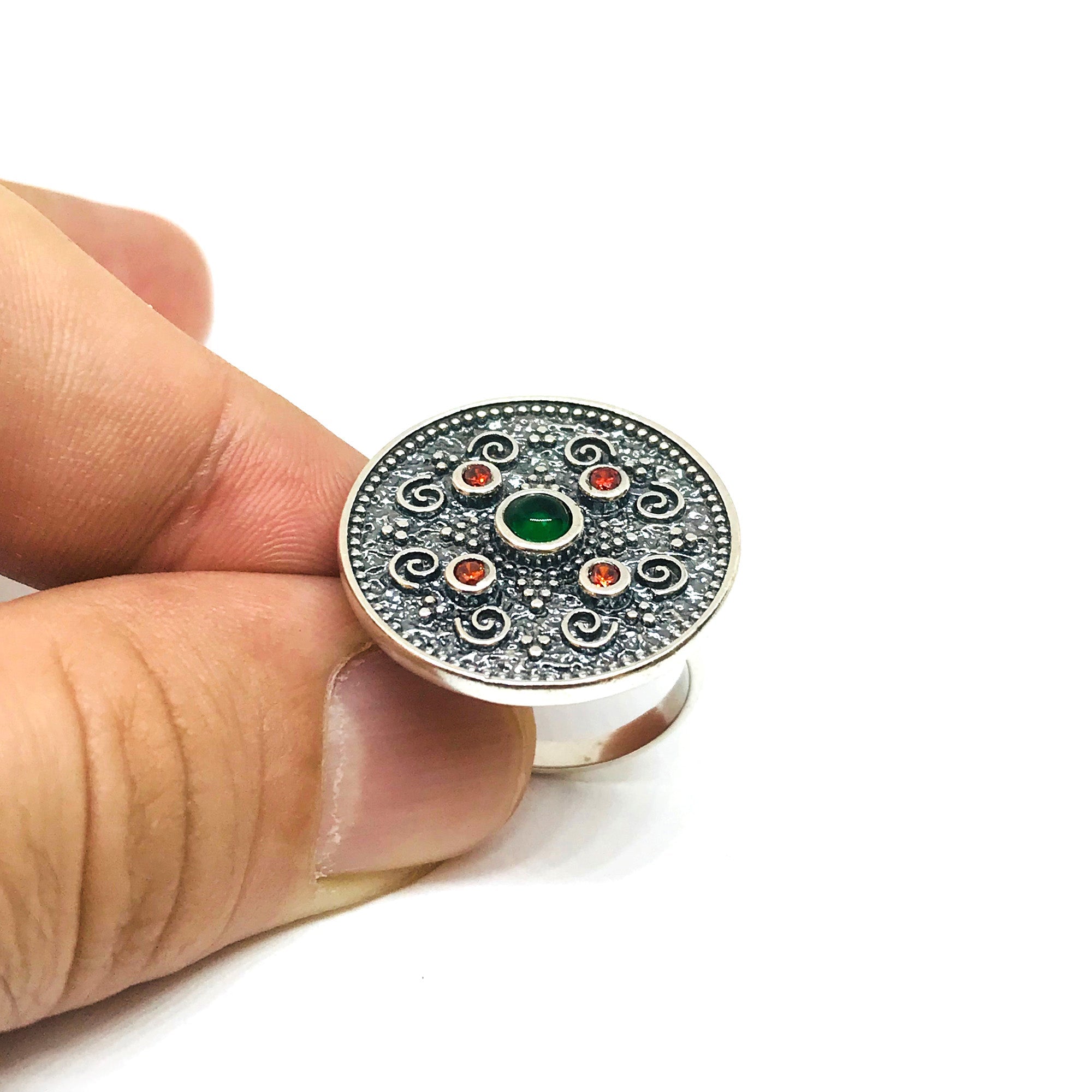Sterling Silver Byzantine Style Round Disc Ring - JewelryAffairs