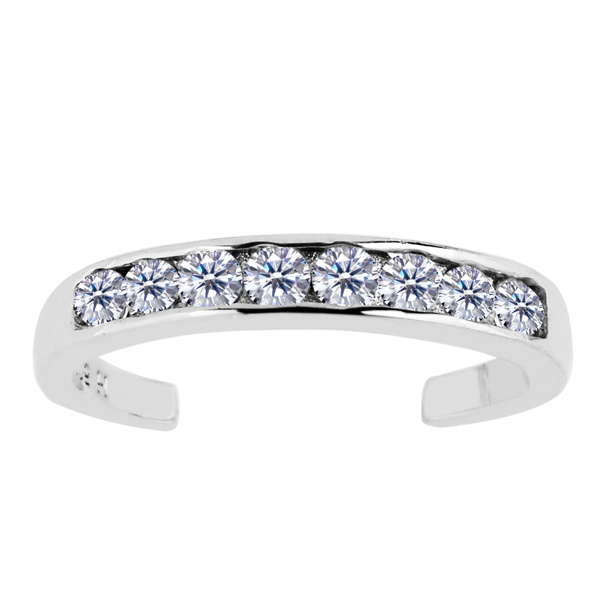 Sterling Silver Channel Set CZ Cuff Style Adjustable Toe Ring - JewelryAffairs