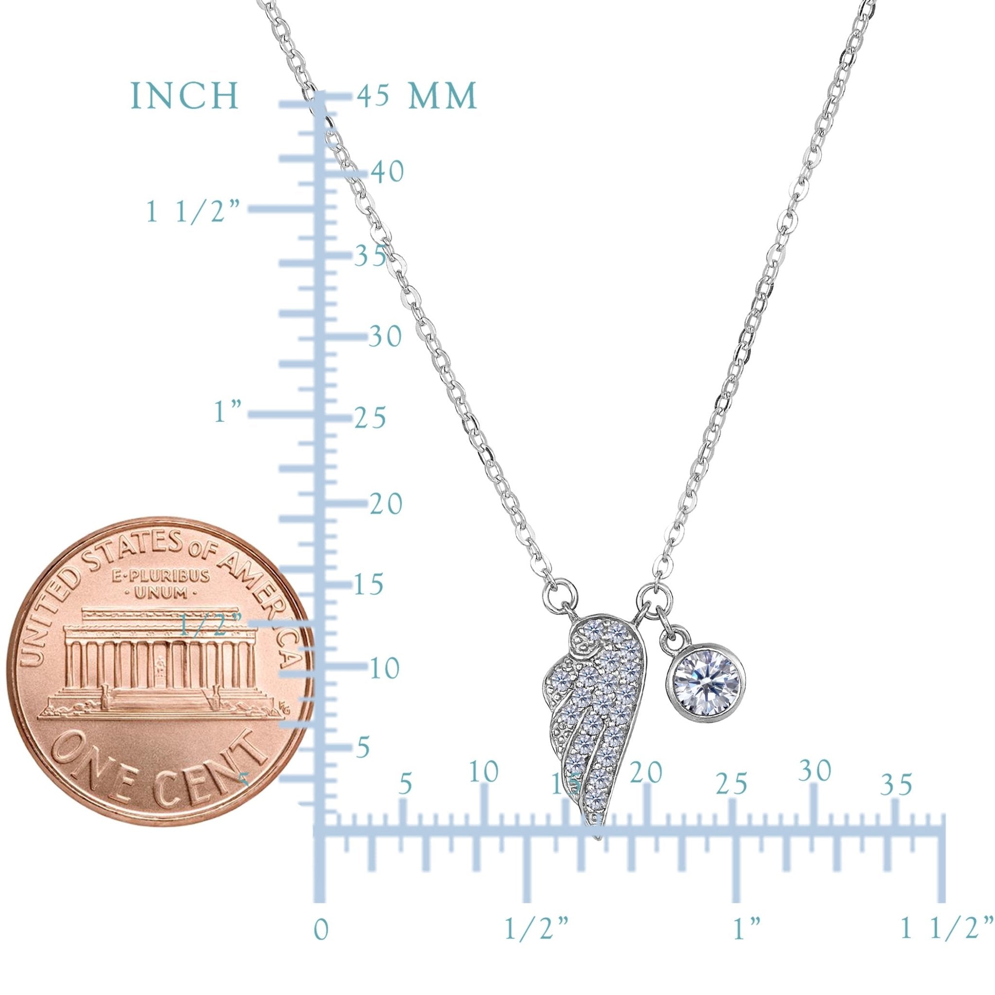 Sterling Silver CZ Angel Wing Charm Pendant Necklace, 18" - JewelryAffairs
