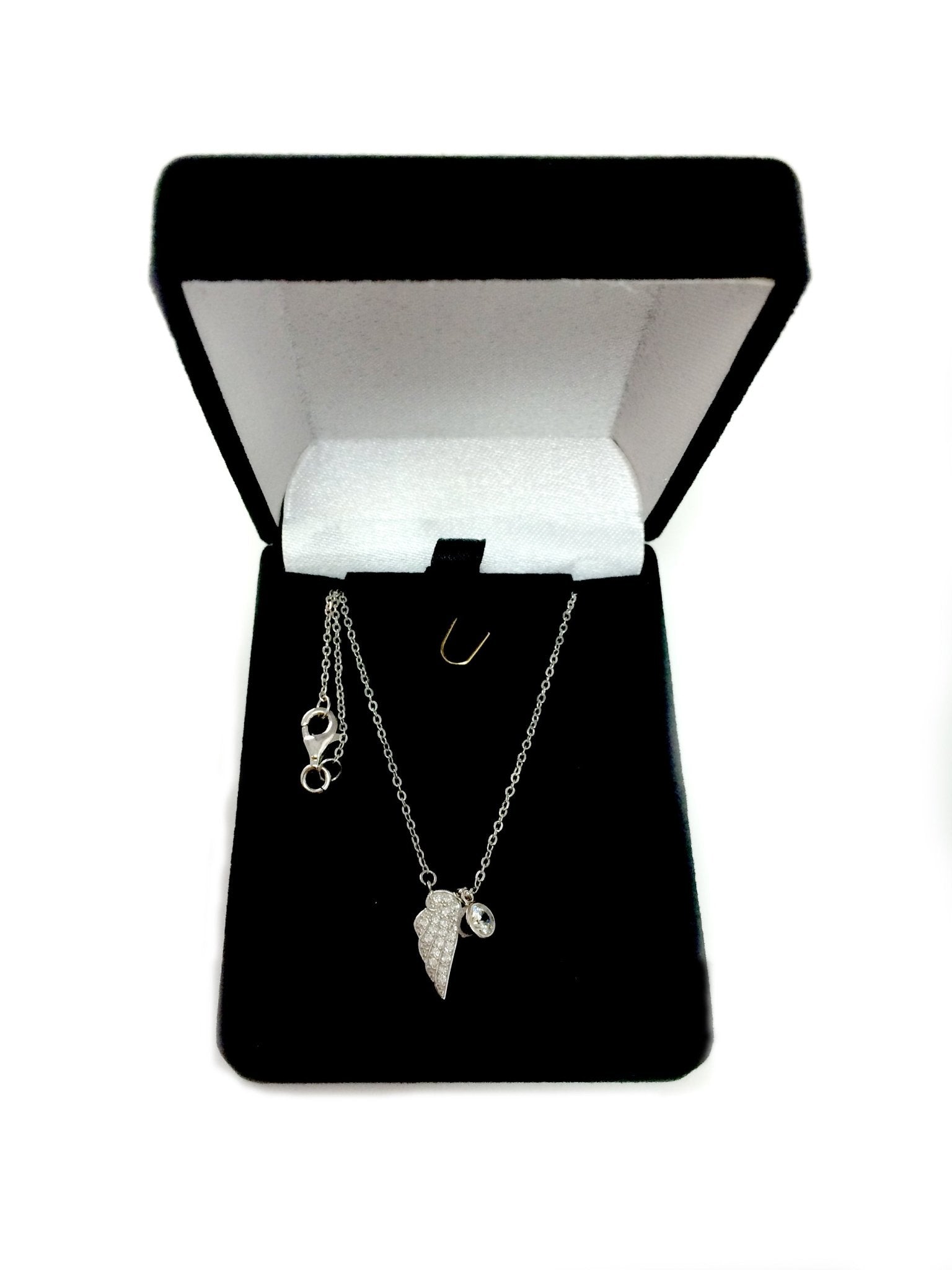 Sterling Silver CZ Angel Wing Charm Pendant Necklace, 18" - JewelryAffairs
