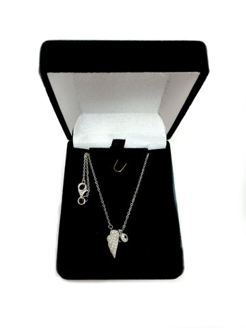 Sterling Silver CZ Angel Wing Charm Pendant Necklace, 18"