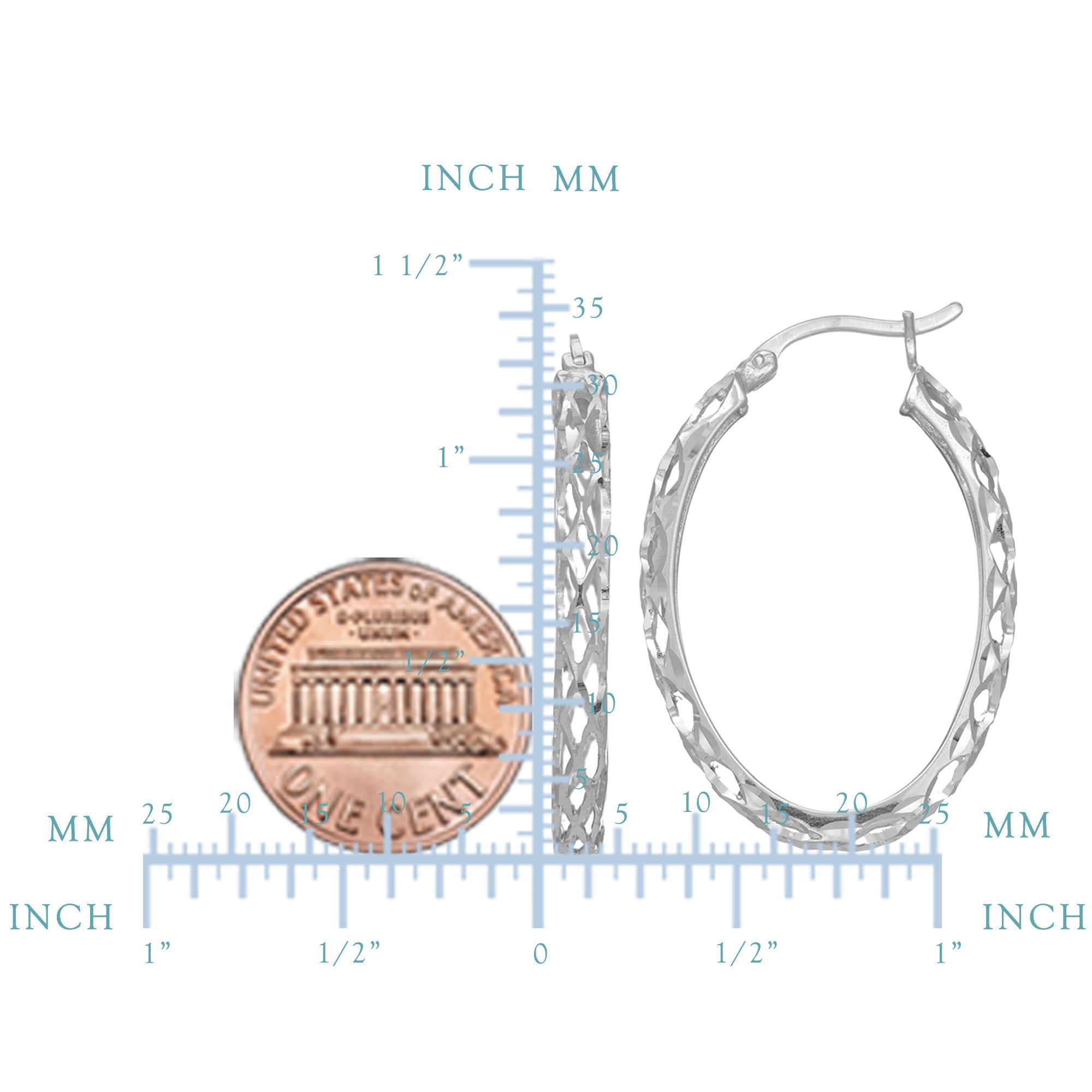 Sterling Silver Diamond Cut Weaved Oval Hoop Earrings, Diameter 30mm - JewelryAffairs