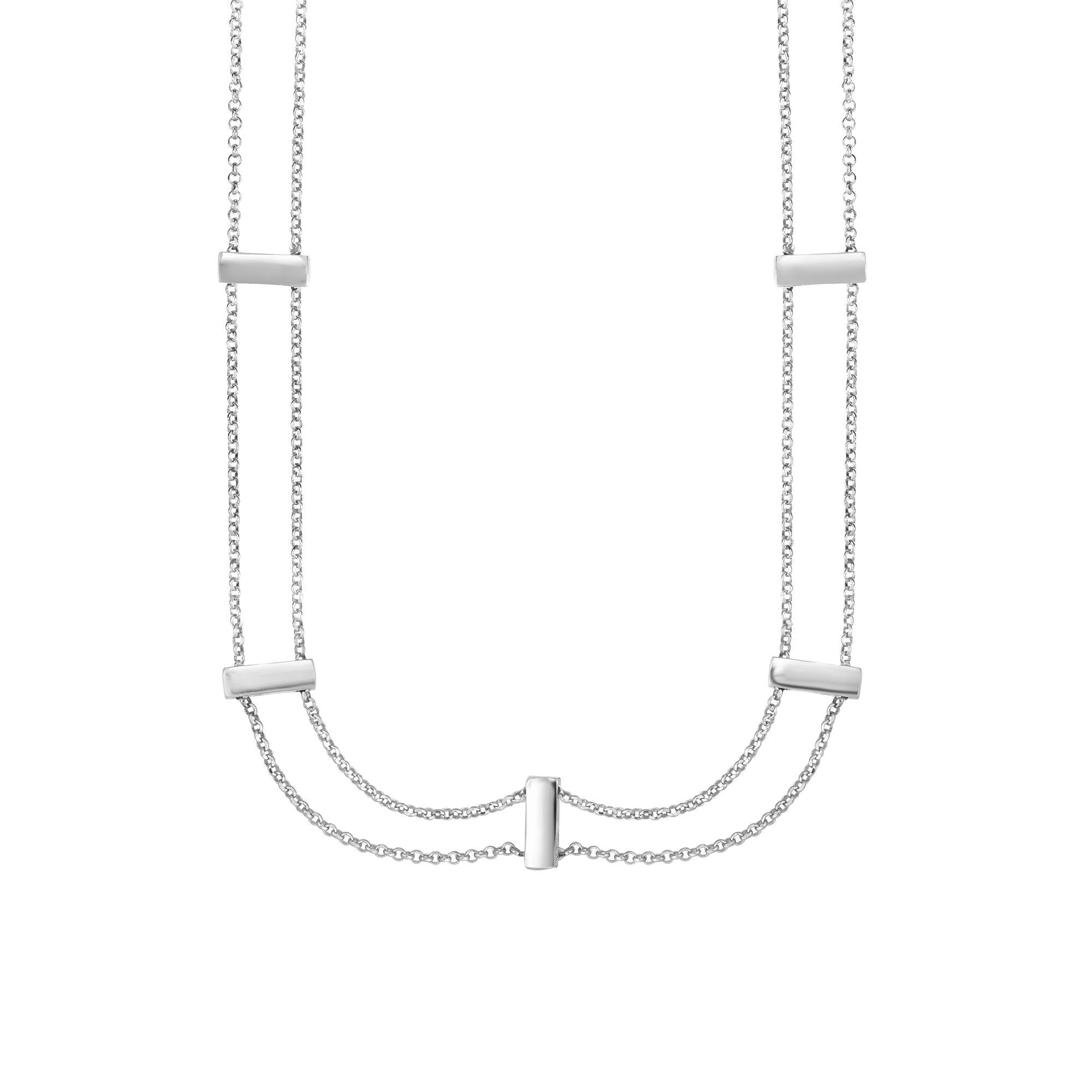 Sterling Silver Double Chain Chocker Necklace, 16"