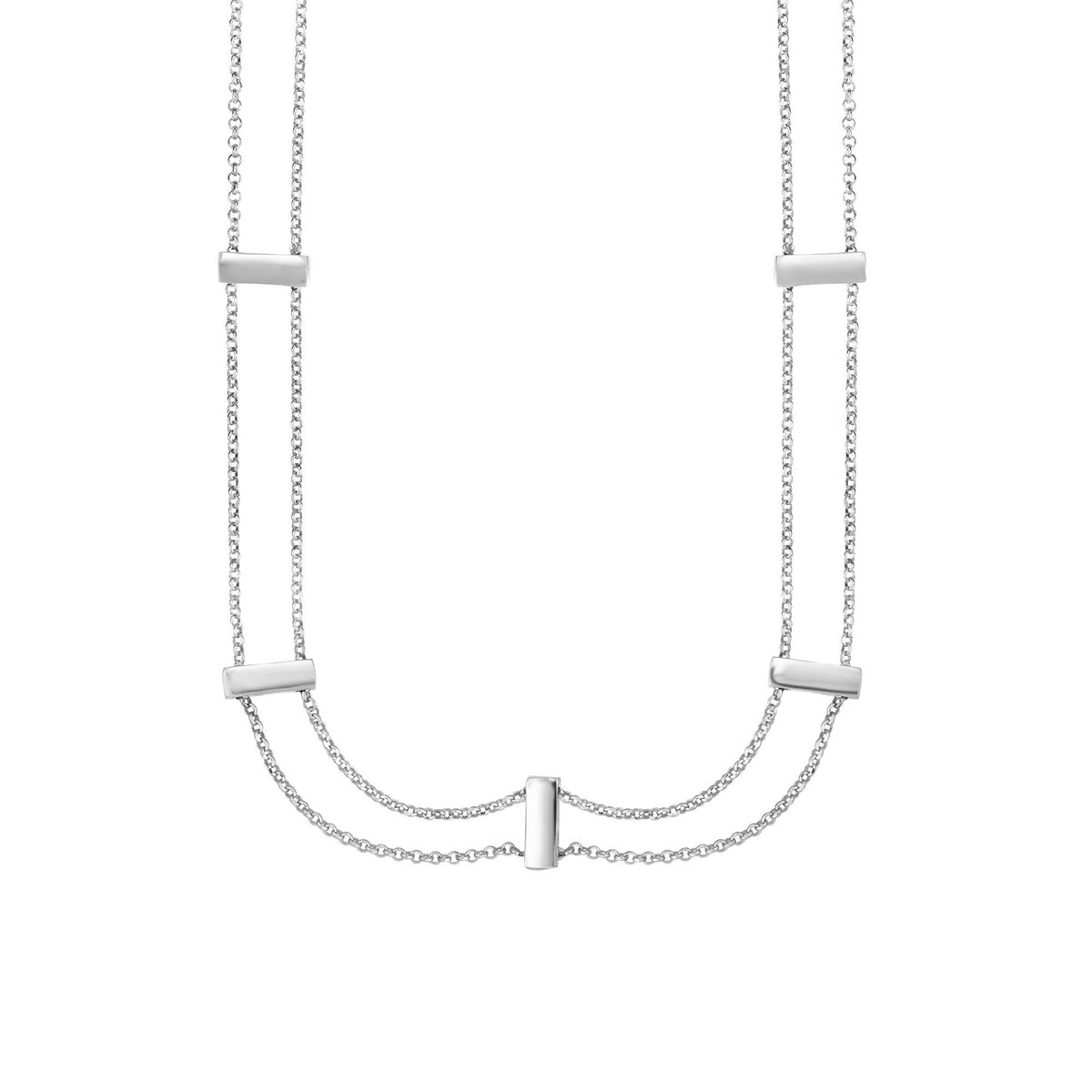 Sterling Silver Double Chain Chocker Necklace, 16"