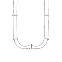 Sterling Silver Double Chain Chocker Necklace, 16"
