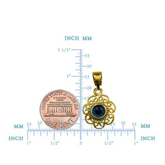 Sterling Silver Filigree Double Sided Evil Eye Pendant Charm 18 Karat Gold Overlay - JewelryAffairs