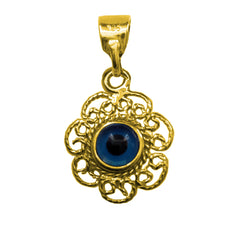 Sterling Silver Filigree Double Sided Evil Eye Pendant Charm 18 Karat Gold Overlay - JewelryAffairs