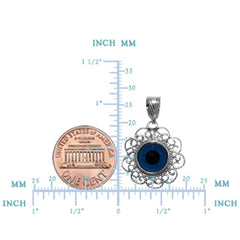 Sterling Silver Filigree Double Sided Evil Eye Pendant Charm