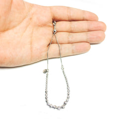 Sterling Silver Graduate Size Diamond Cut Beads Adjustable Bolo Friendship Bracelet , 9.25"