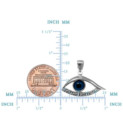 Sterling Silver Greek Key Evil Eye Meandros Pendant