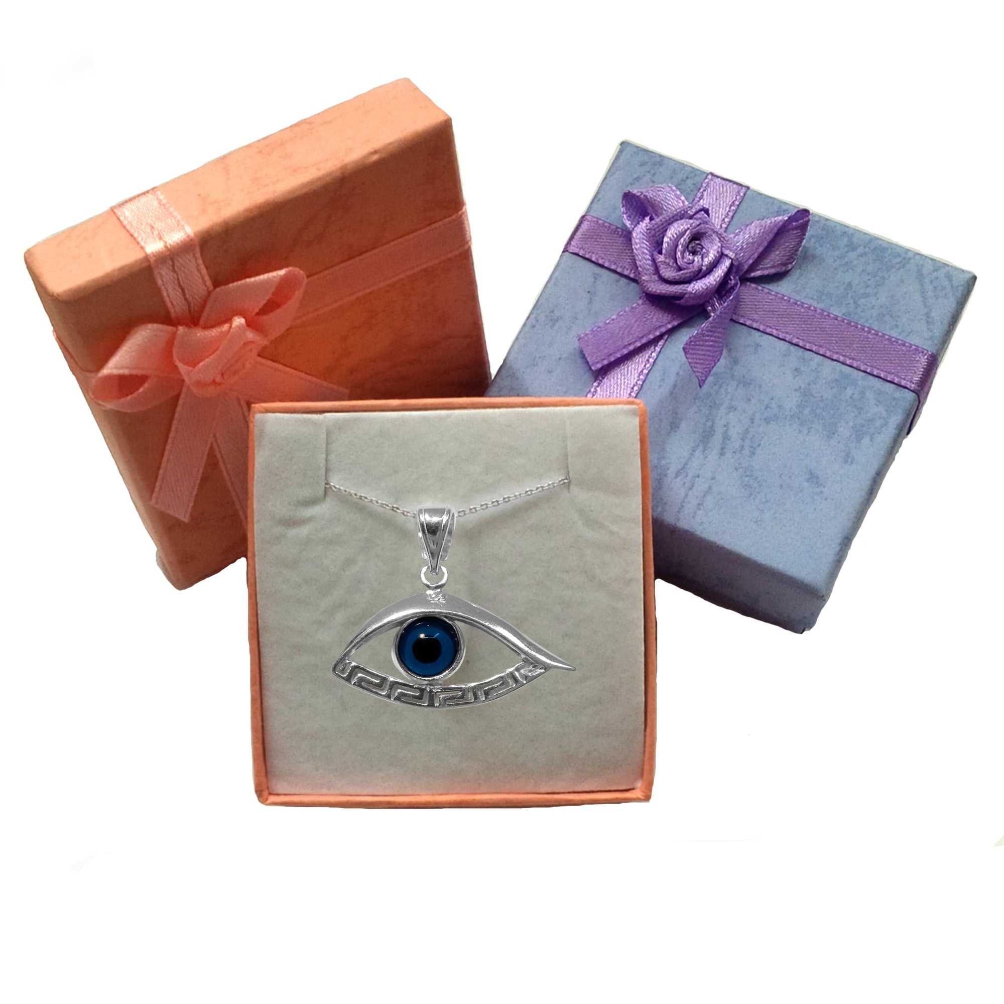 Sterling Silver Greek Key Evil Eye Meandros Pendant