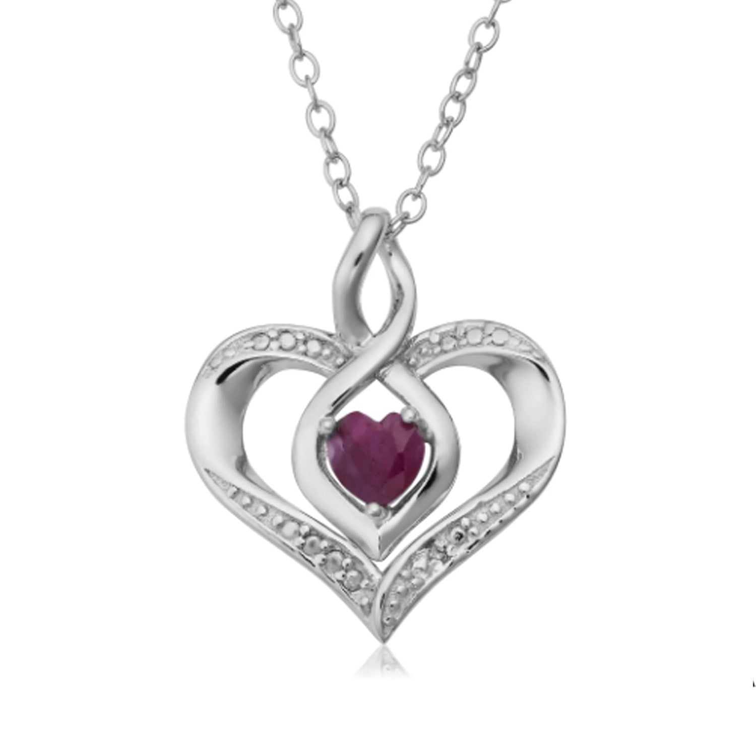 Sterling Silver Heart Shape Gemstone Birthstone Necklace, 18"