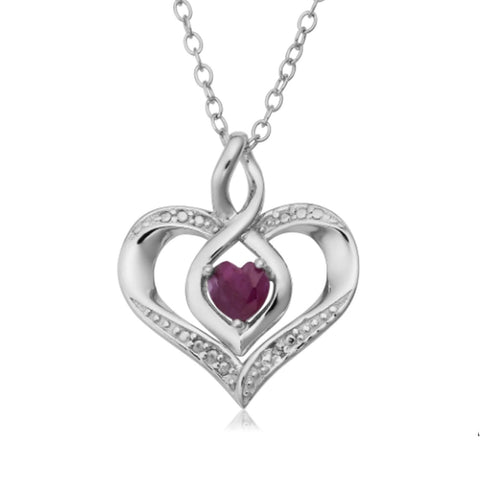 Sterling Silver Heart Shape Gemstone Birthstone Necklace, 18"