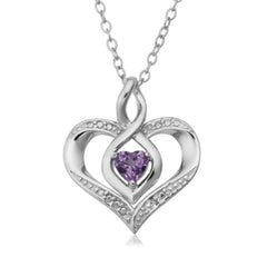Sterling Silver Heart Shape Gemstone Birthstone Necklace, 18"