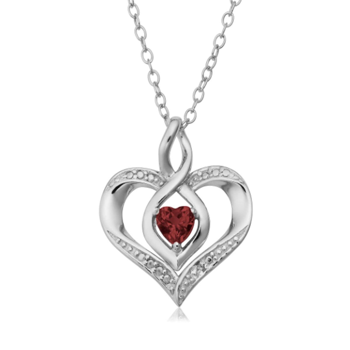 Sterling Silver Heart Shape Gemstone Birthstone Necklace, 18"