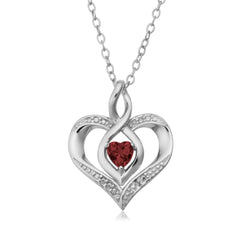Sterling Silver Heart Shape Gemstone Birthstone Necklace, 18"