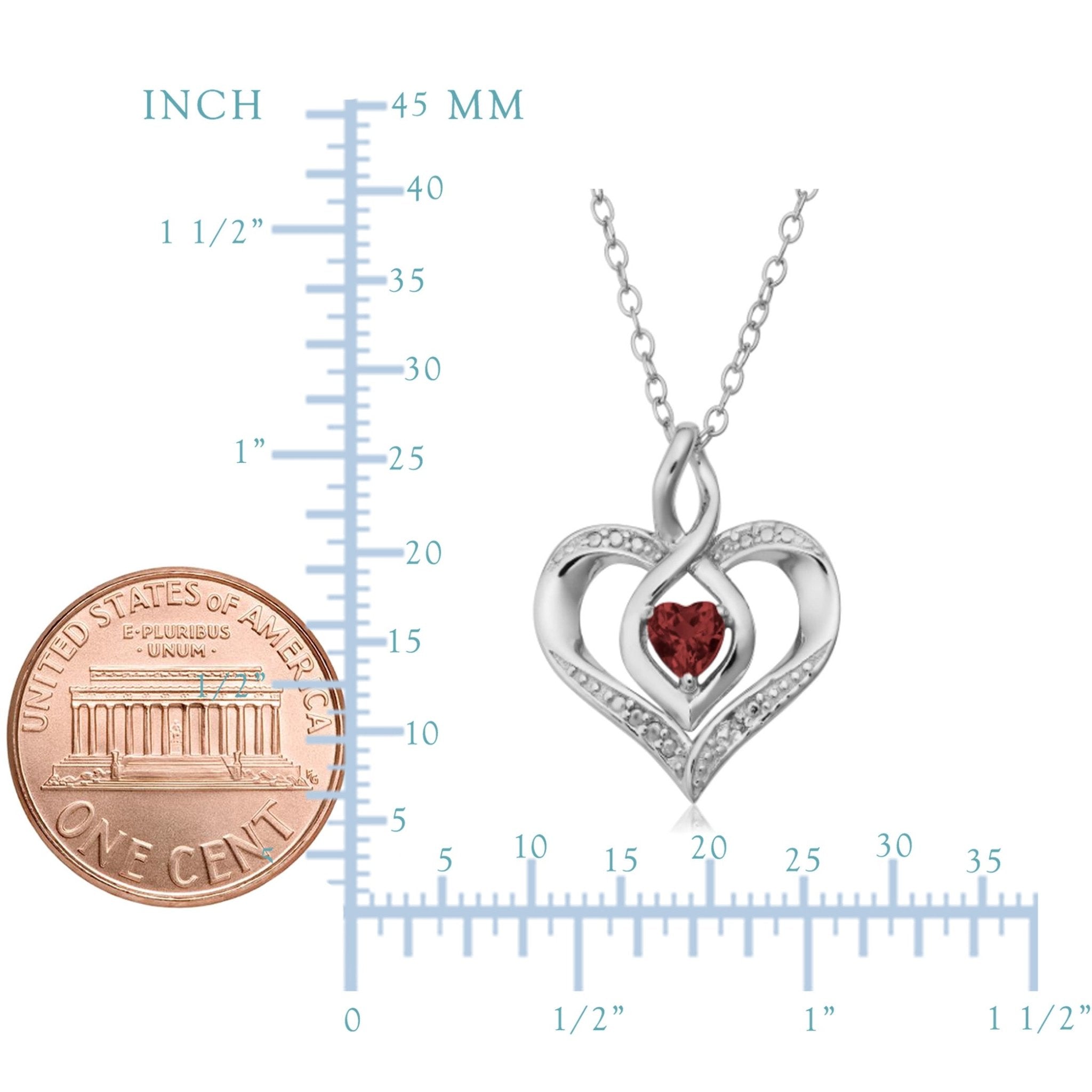 Sterling Silver Heart Shape Gemstone Birthstone Necklace, 18"