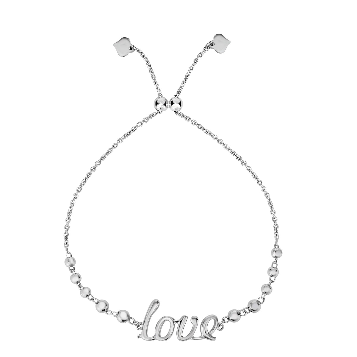 Sterling Silver Love Theme Adjustable Bolo Friendship Bracelet , 9.25"