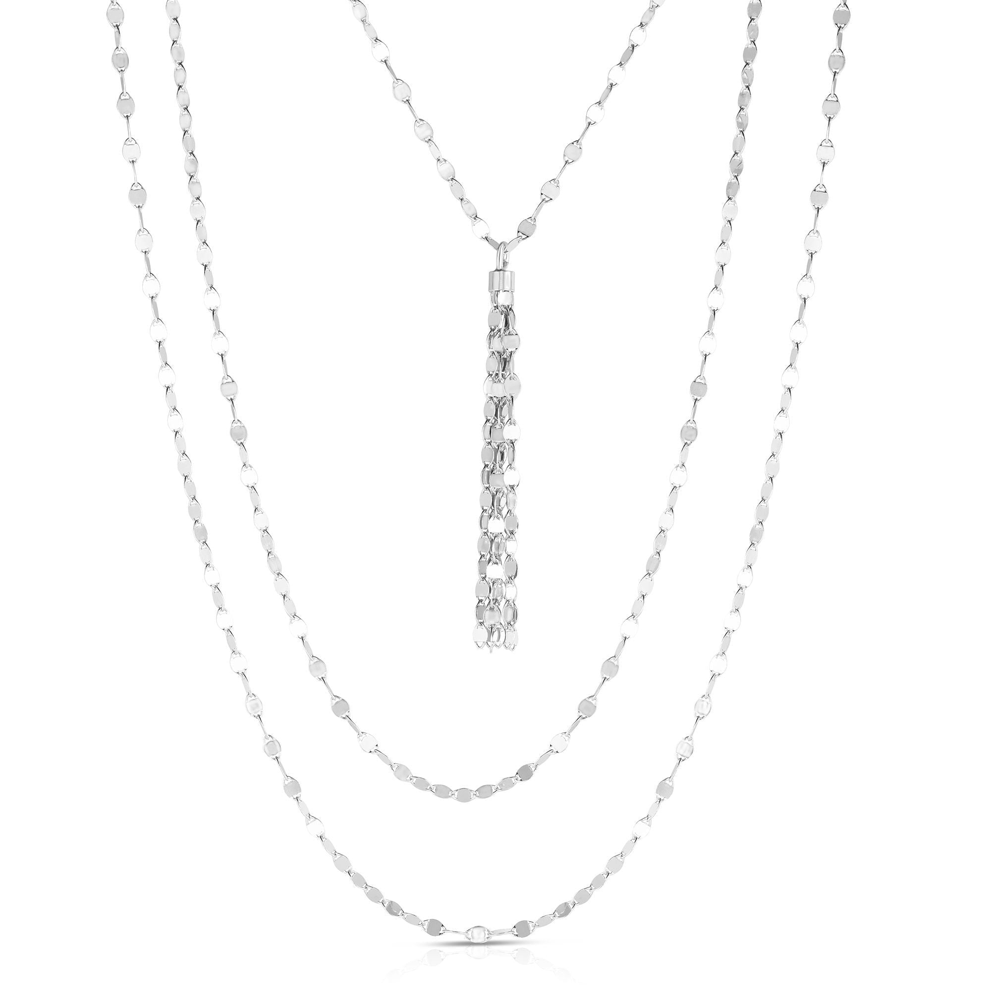 Sterling Silver Multi Strand Fancy Link Tassel Necklace, 18" - JewelryAffairs