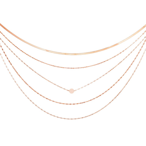 Sterling Silver Multi Strand Herringbone Rose Necklace, 18"