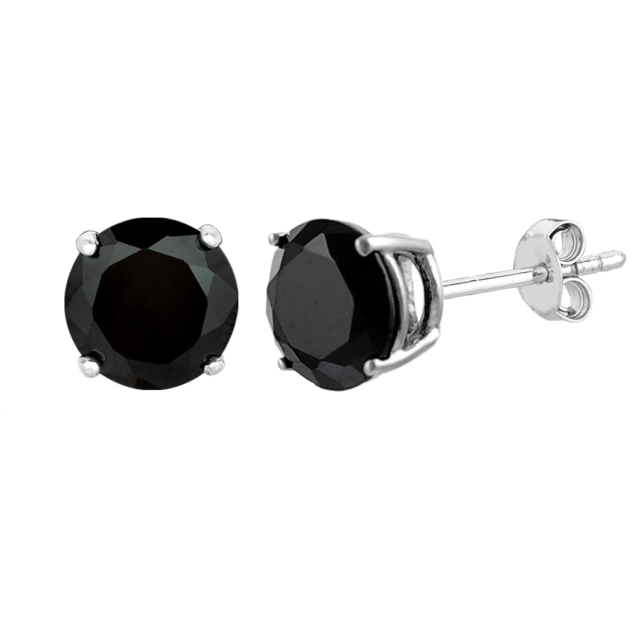 Sterling Silver Rhodium Finish Black Round Cubic Zirconia Stud Earring - JewelryAffairs