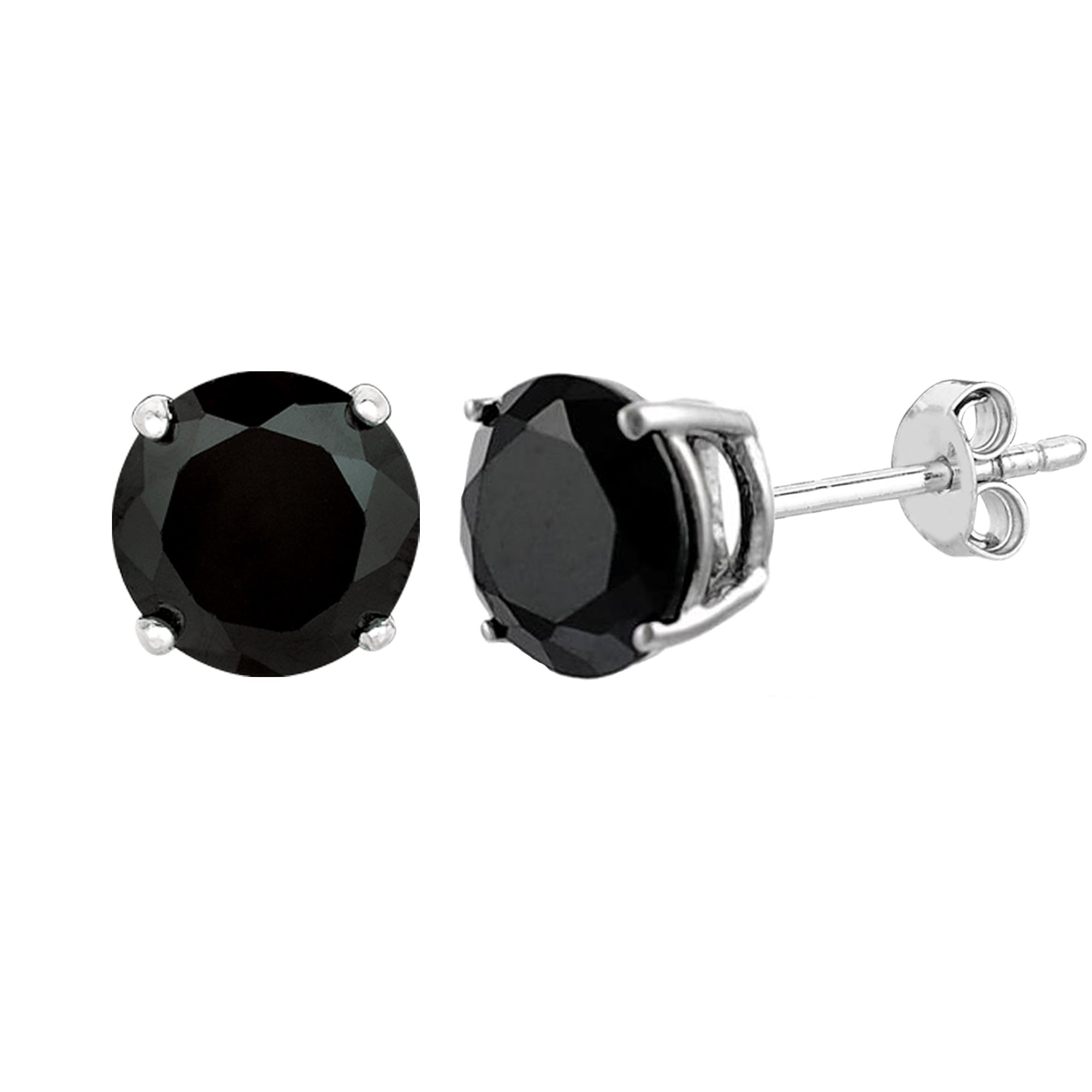 Sterling Silver Rhodium Finish Black Round Cubic Zirconia Stud Earring - JewelryAffairs
