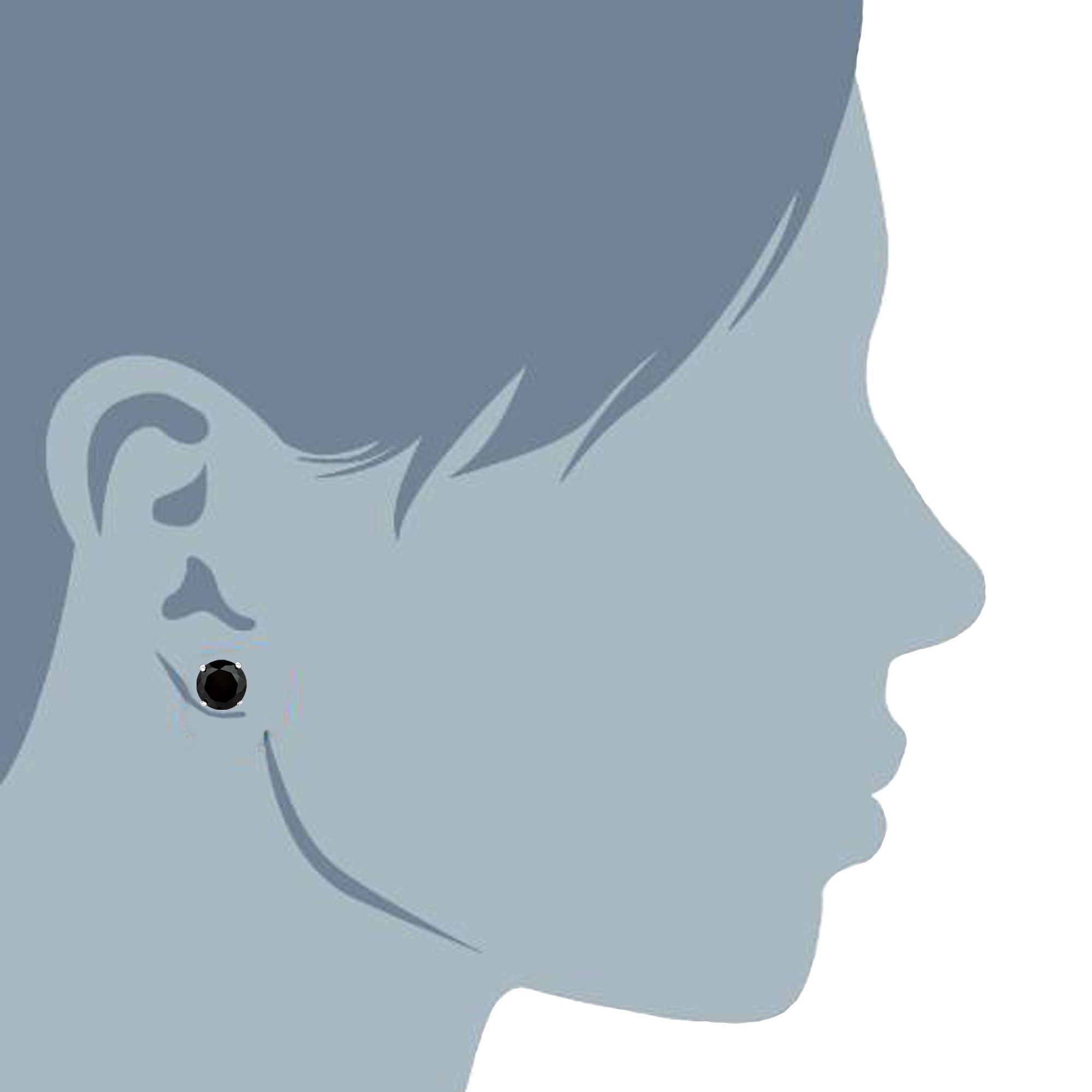 Sterling Silver Rhodium Finish Black Round Cubic Zirconia Stud Earring - JewelryAffairs