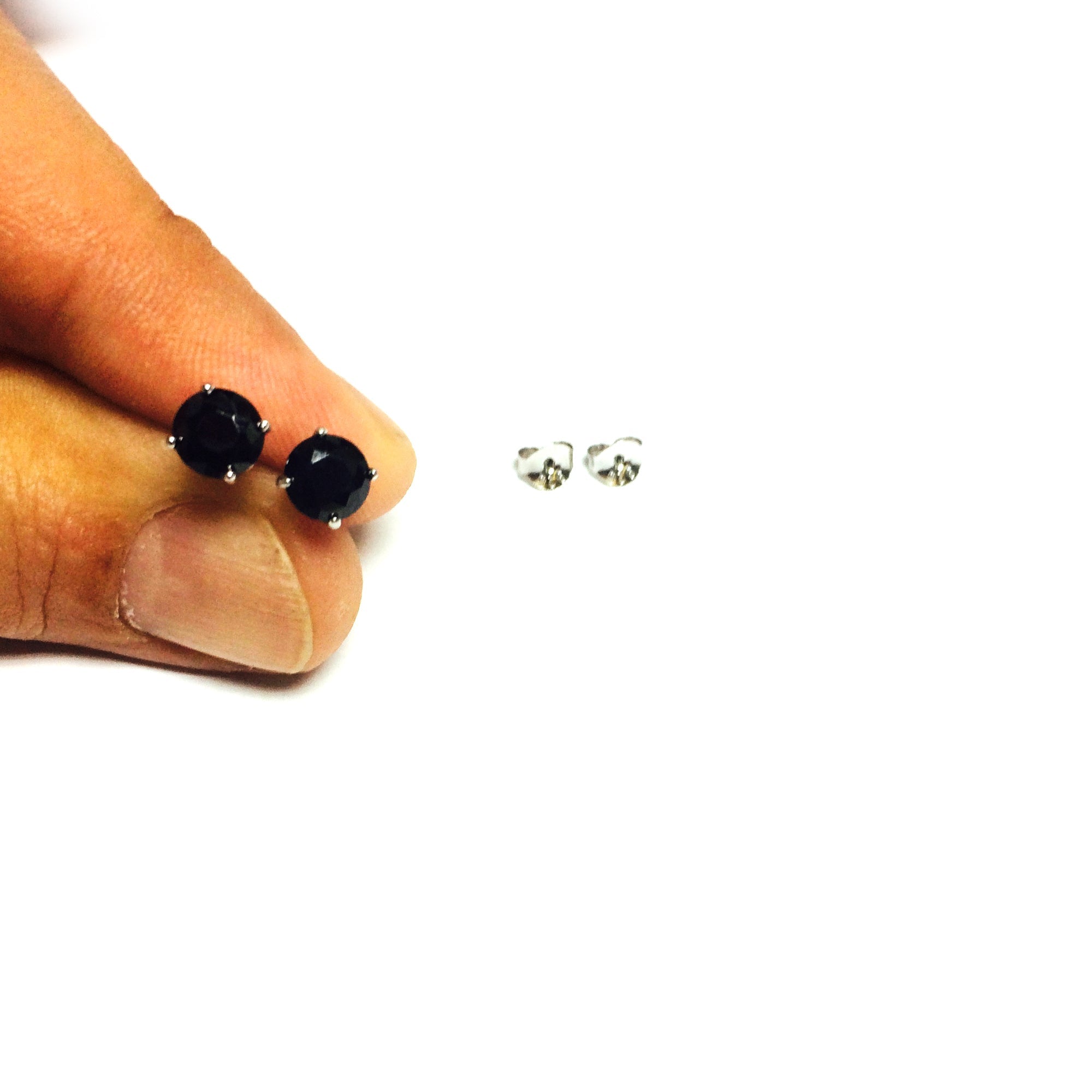 Sterling Silver Rhodium Finish Black Round Cubic Zirconia Stud Earring - JewelryAffairs