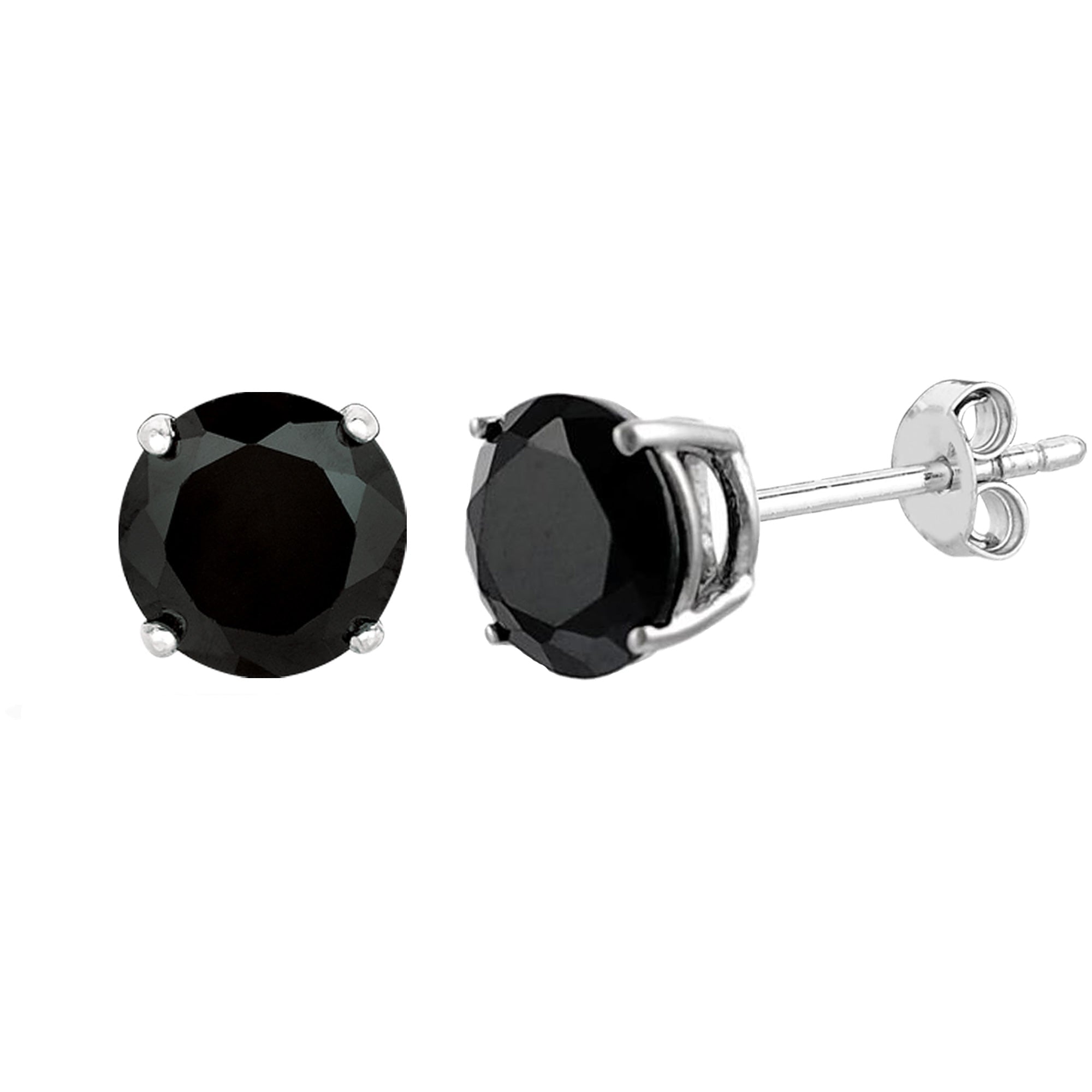 Sterling Silver Rhodium Finish Black Round Cubic Zirconia Stud Earring - JewelryAffairs