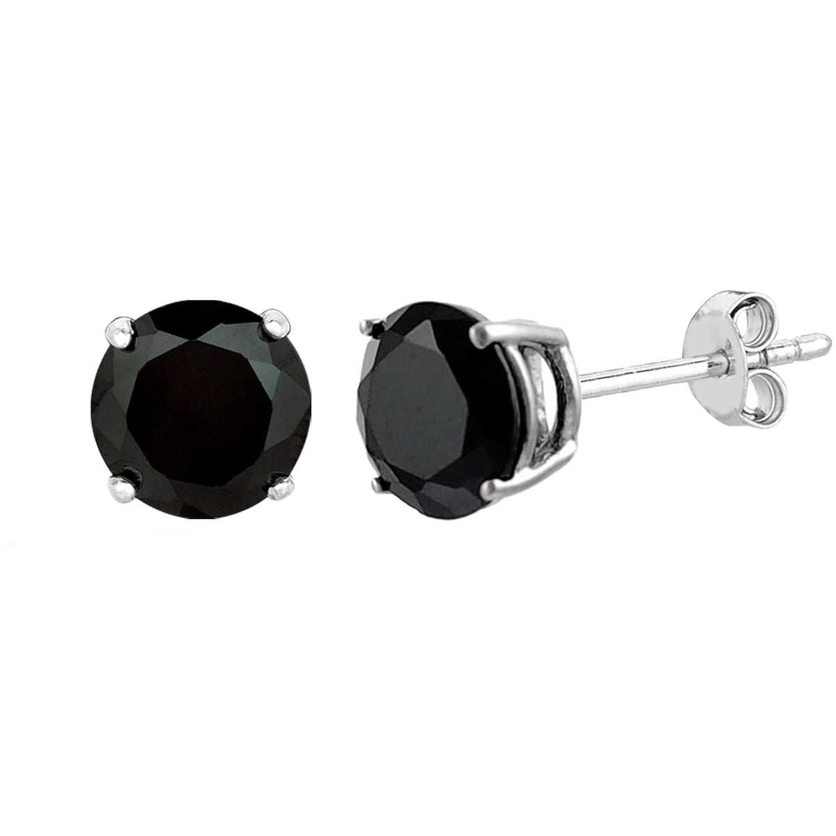 Sterling Silver Rhodium Finish Black Round Cubic Zirconia Stud Earring - JewelryAffairs