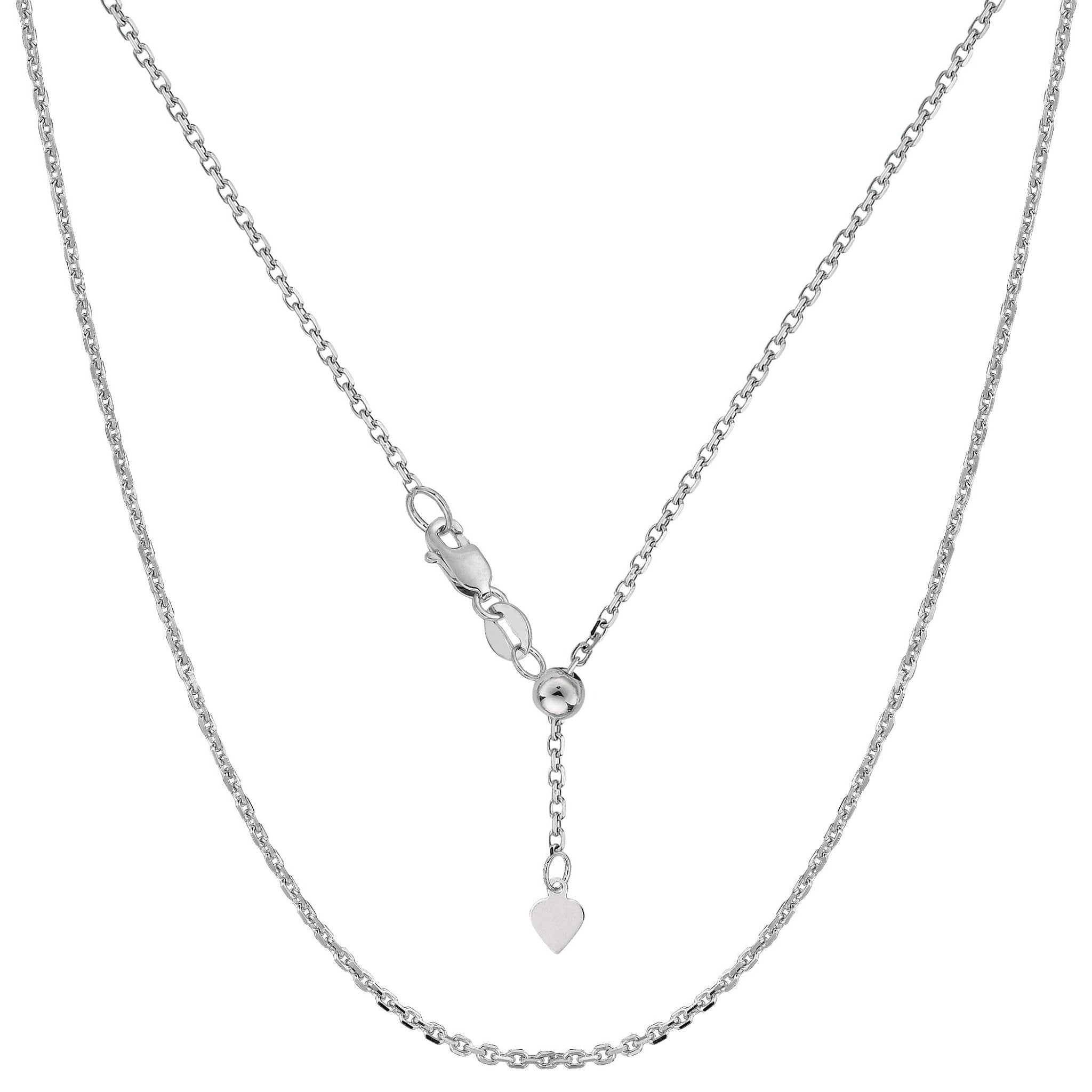 Sterling Silver Rhodium Plated 22" Sliding Adjustable Cable Chain Necklace, 1.5mm