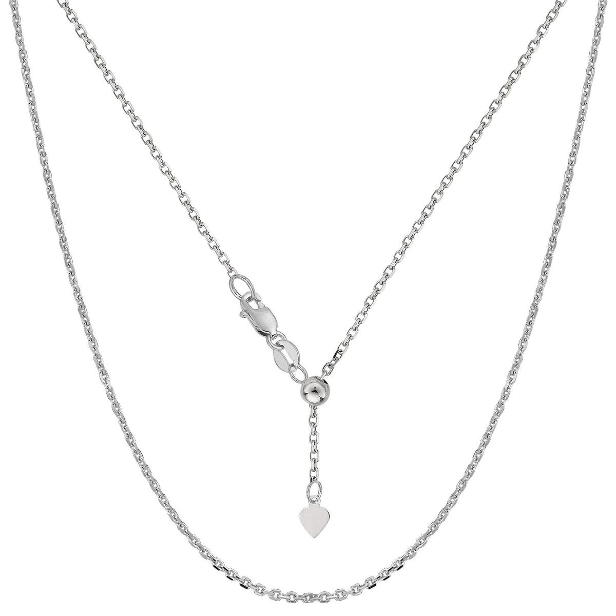 Sterling Silver Rhodium Plated 22" Sliding Adjustable Cable Chain Necklace, 1.5mm