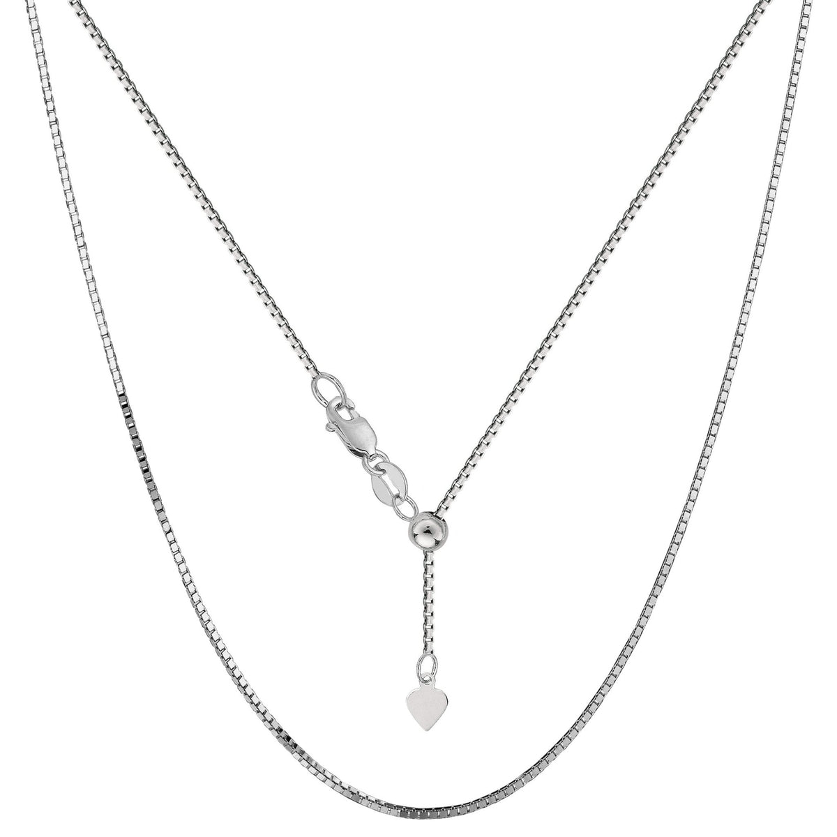 Sterling Silver Rhodium Plated Adjustable Box Chain Necklace, 0.8mm, 22"