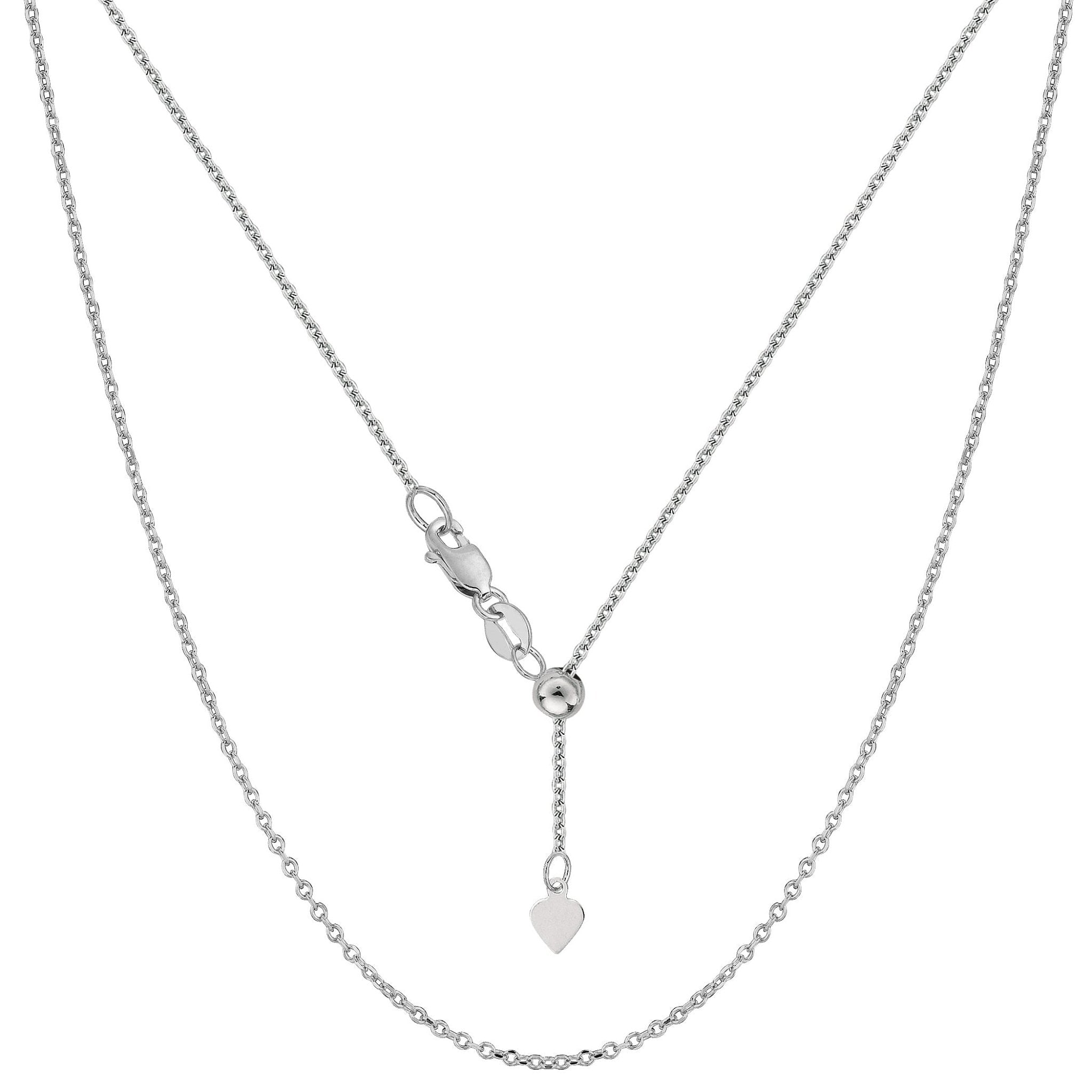 Sterling Silver Rhodium Plated Adjustable Cable Chain Necklace, 0.9mm, 22"