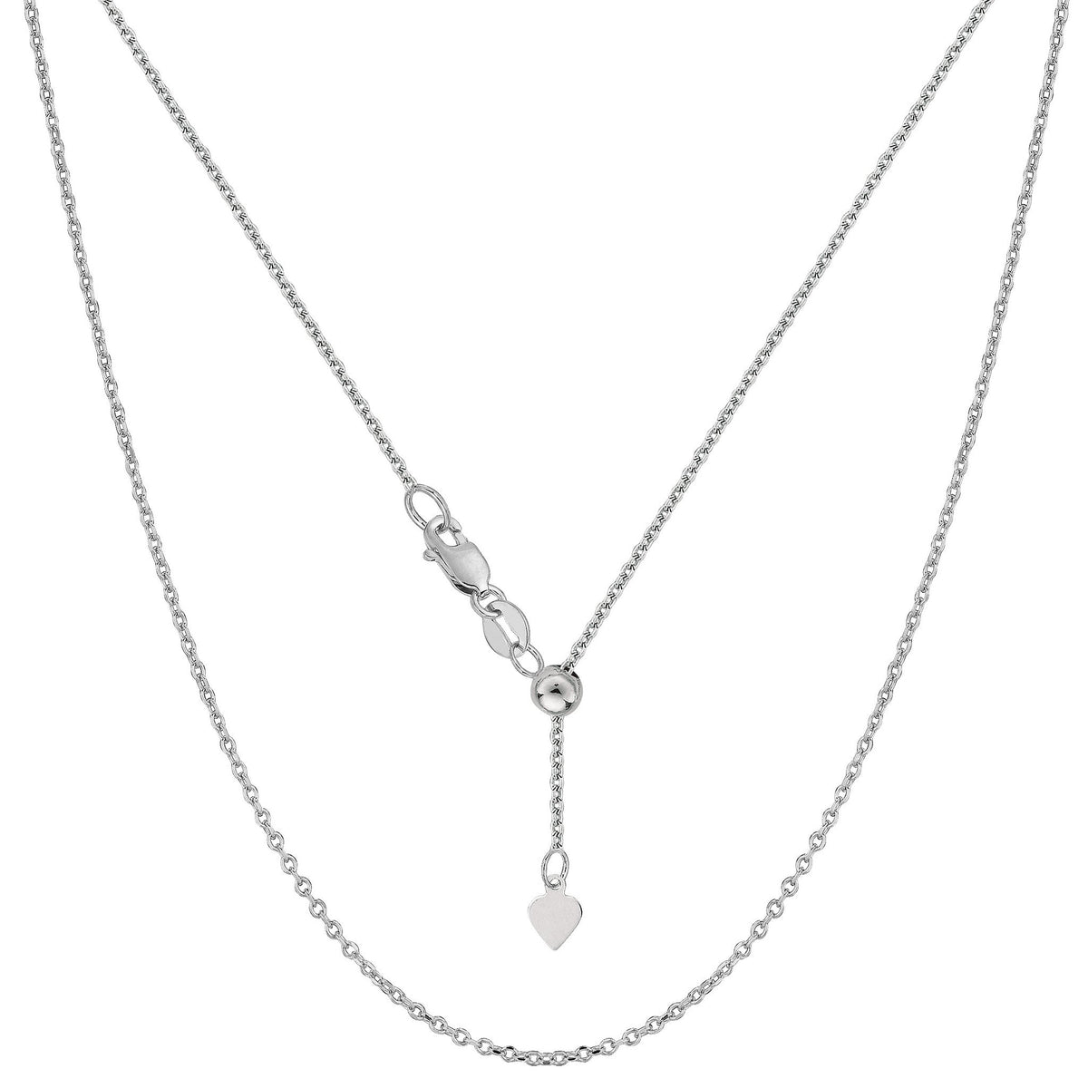 Sterling Silver Rhodium Plated Adjustable Cable Chain - Width 0.9mm