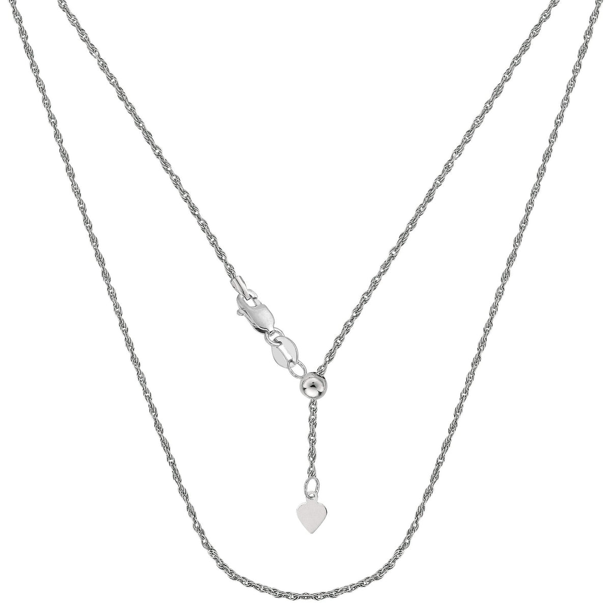 Sterling Silver Rhodium Plated Adjustable Rope Chain Necklace, 1.0mm, 22"