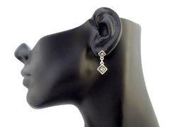 Sterling Silver Rhodium Plated Ancient Greek Key Drop Earrings