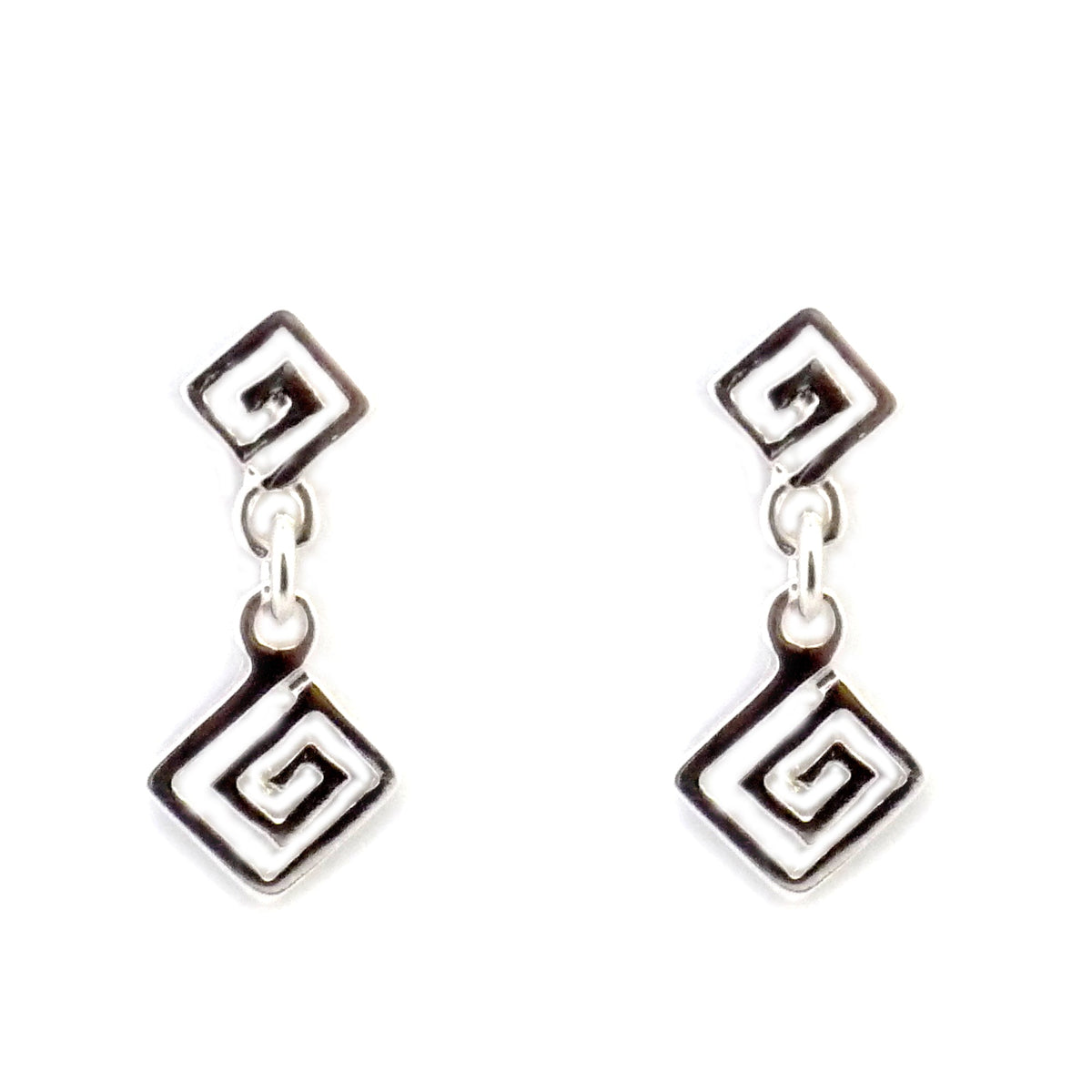 Sterling Silver Rhodium Plated Ancient Greek Key Drop Earrings