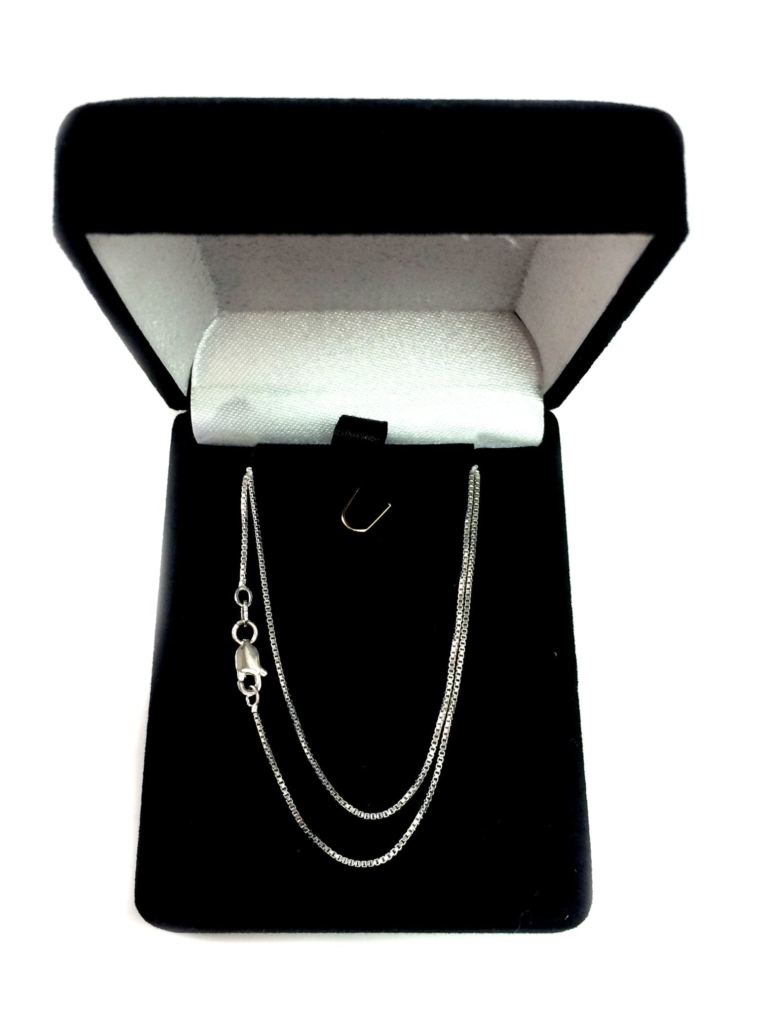 Sterling Silver Rhodium Plated Box Chain Necklace, 0.9mm - JewelryAffairs