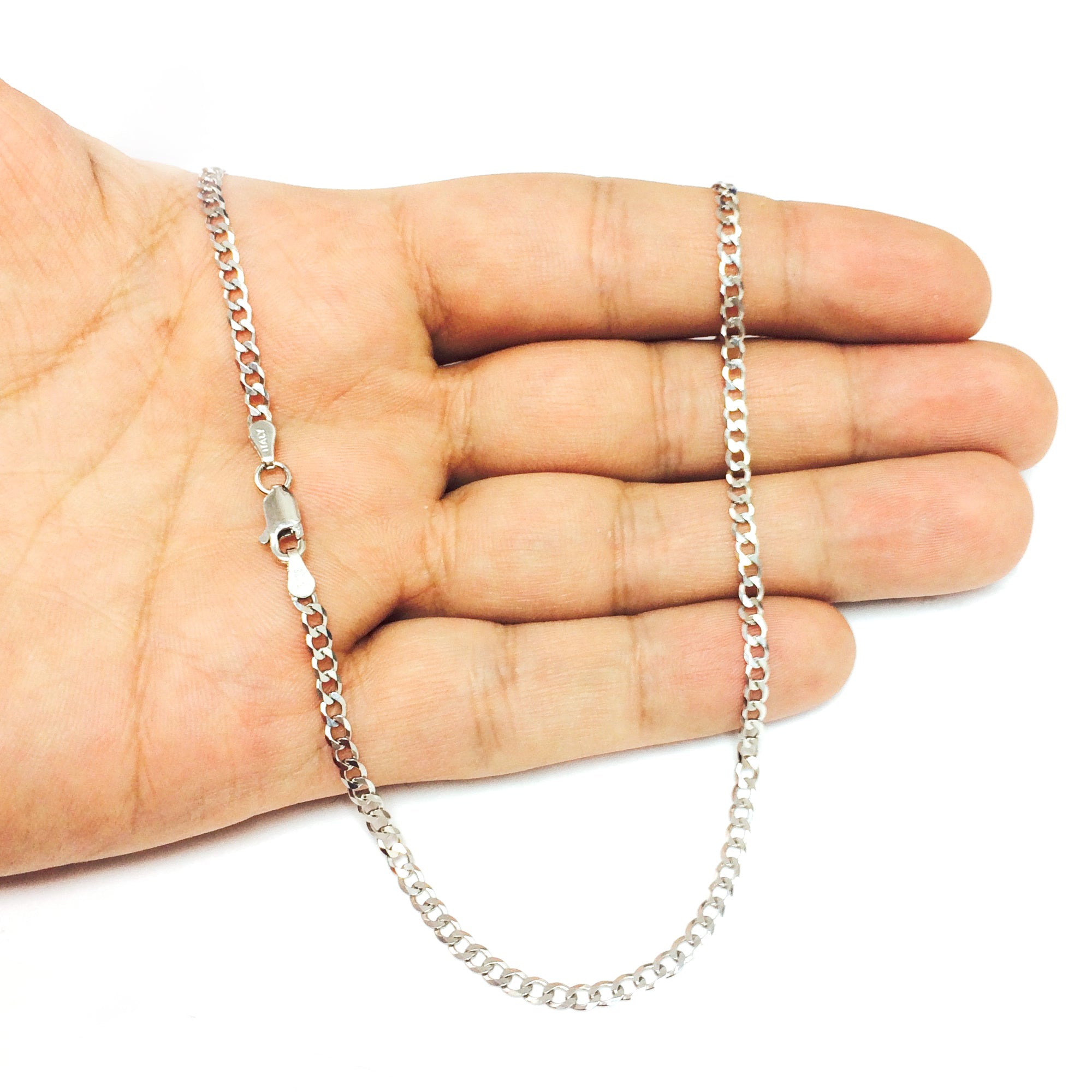 Sterling Silver Rhodium Plated Curb Chain Necklace, 3.0mm - JewelryAffairs