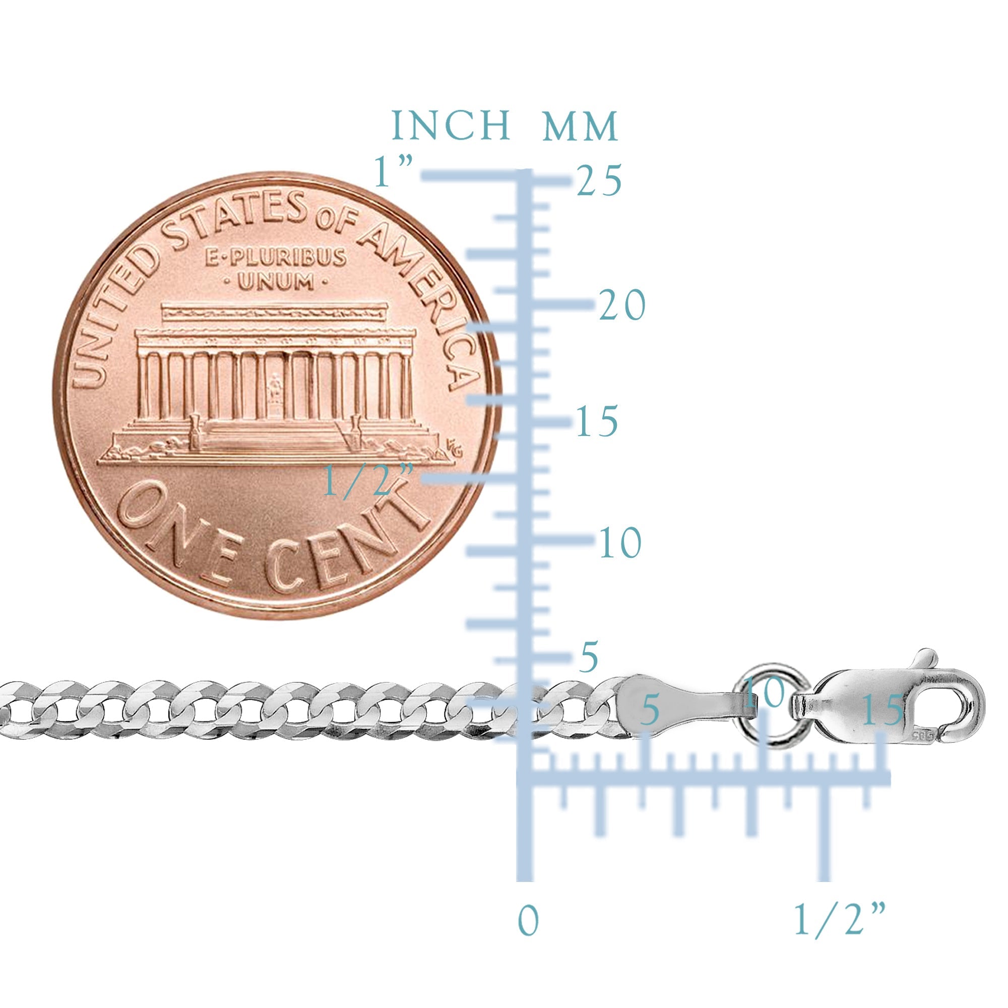 Sterling Silver Rhodium Plated Curb Chain Necklace, 3.0mm - JewelryAffairs