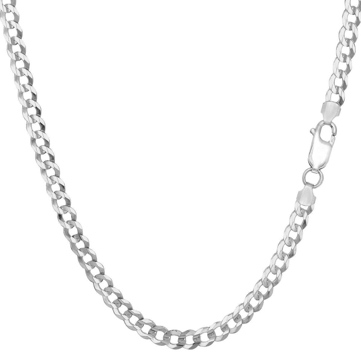 Sterling Silver Rhodium Plated Curb Chain Necklace, 3.7mm - JewelryAffairs