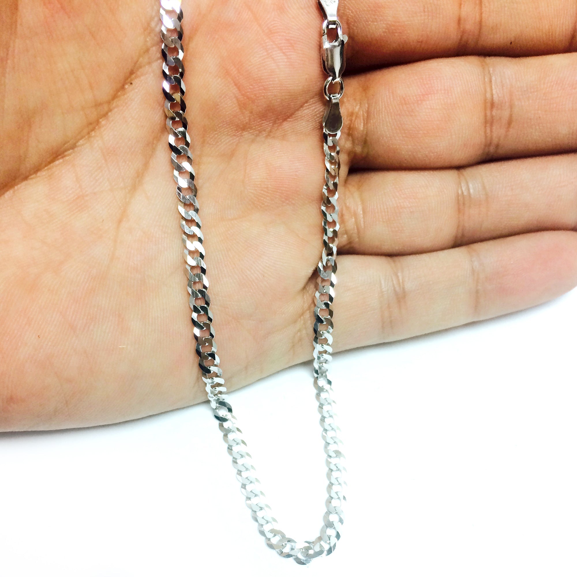 Sterling Silver Rhodium Plated Curb Chain Necklace, 3.7mm - JewelryAffairs