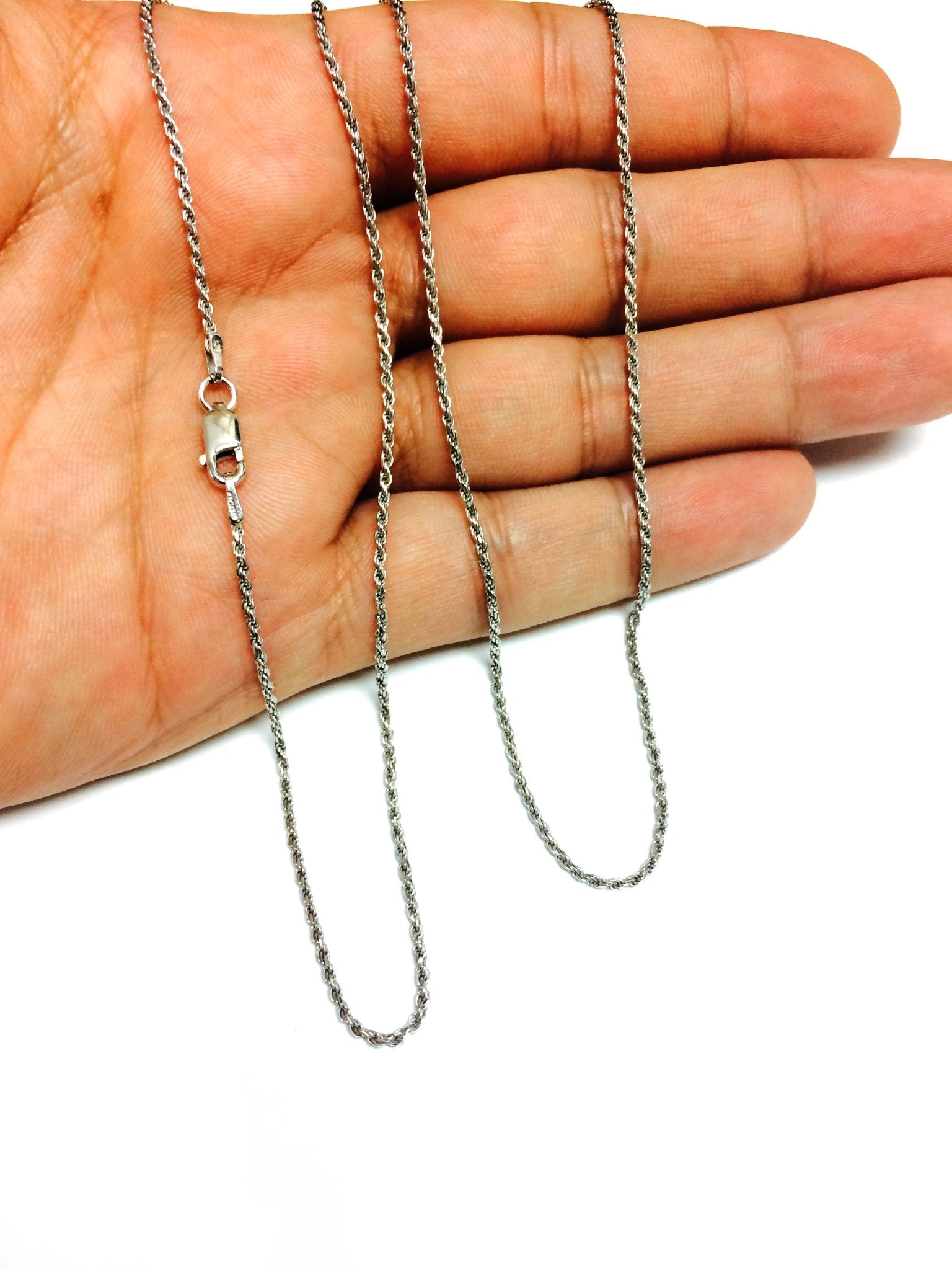 Sterling Silver Rhodium Plated Diamond Cut Rope Chain Necklace, 1.4mm - JewelryAffairs