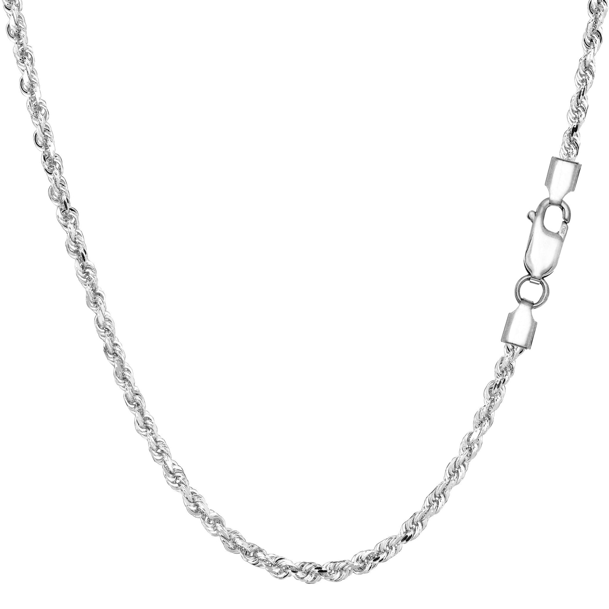 Sterling Silver Rhodium Plated Diamond Cut Rope Chain Necklace, 2.2mm - JewelryAffairs