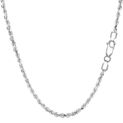 Sterling Silver Rhodium Plated Diamond Cut Rope Chain Necklace, 2.2mm - JewelryAffairs