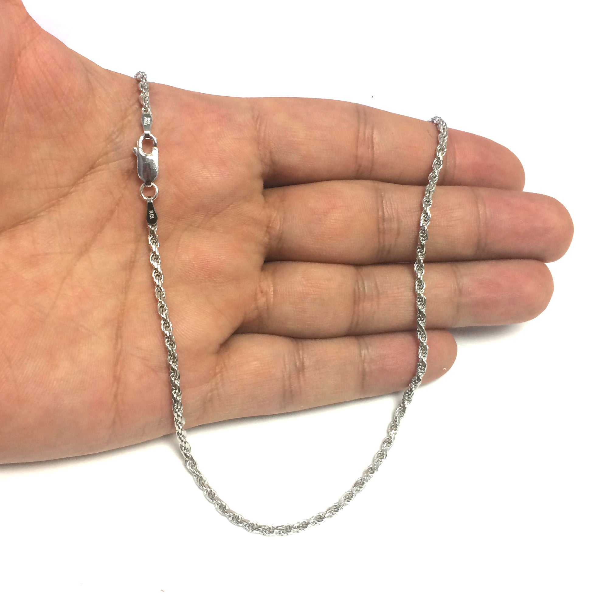 Sterling Silver Rhodium Plated Diamond Cut Rope Chain Necklace, 2.2mm - JewelryAffairs