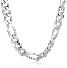 Sterling Silver Rhodium Plated Figaro Chain Necklace, 11.5mm, 24" - JewelryAffairs
